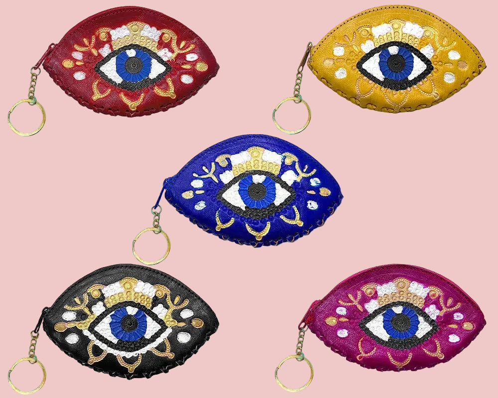 Evil Eye Shaped Leather Embossed Coin Purse Pouch Bag