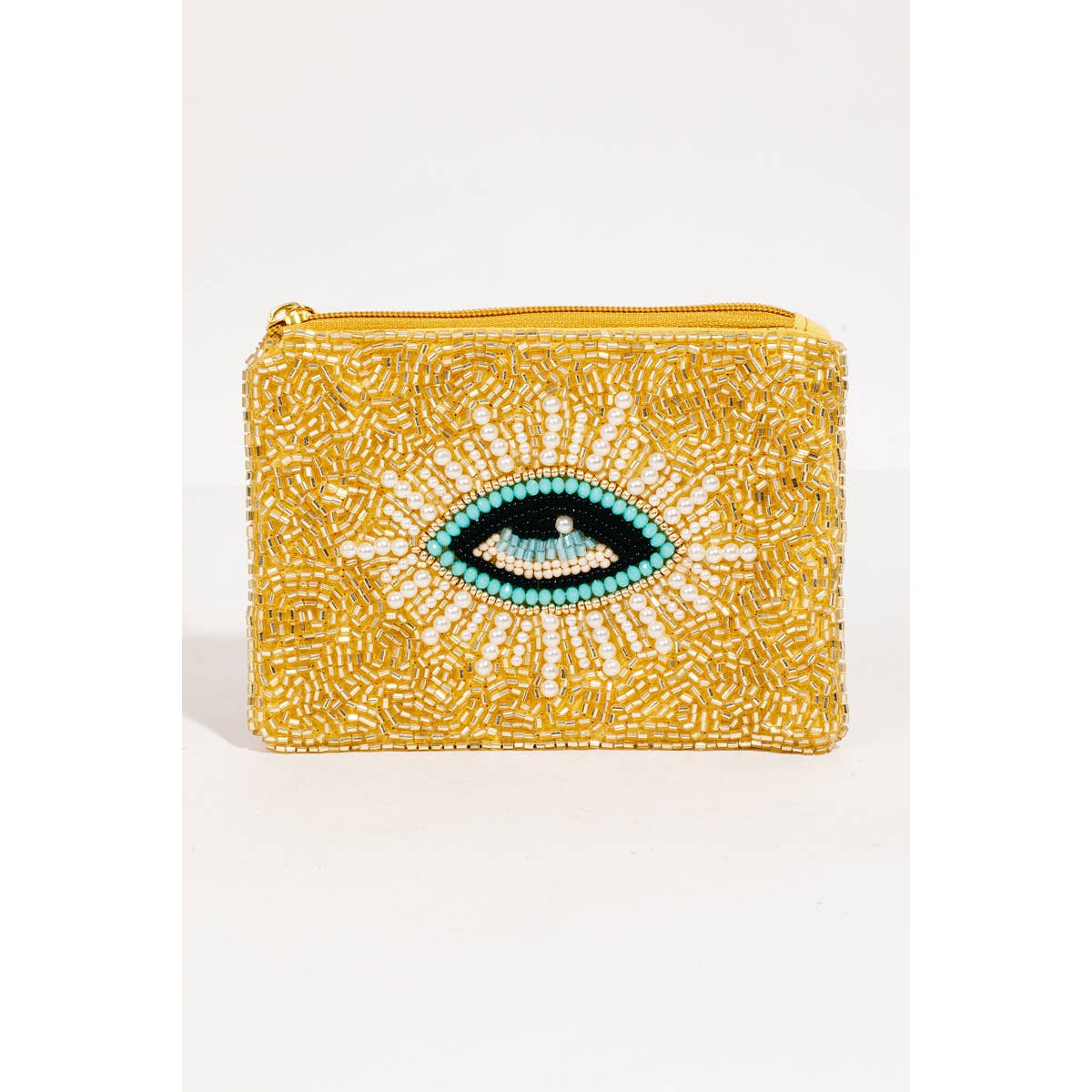 Pearl And Seed Beaded Eye Coin Purse