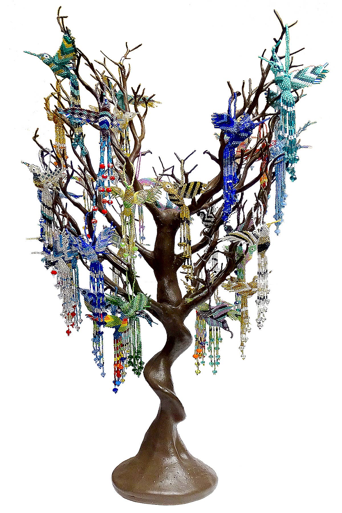 Beaded Hummingbird Figurine Seed Bead Fringe Dangle Ornament - Las Ofrendas