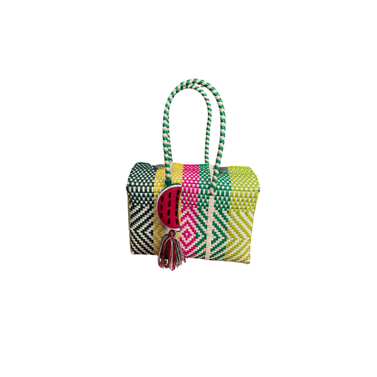 Medium Multi-Colored Handwoven Handbag Tote Purse with Charm - Las Ofrendas 