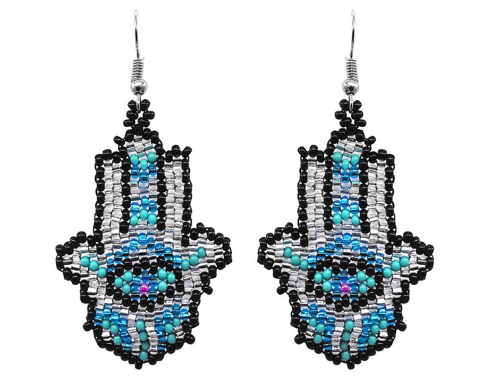 Seed Bead Hamsa Hand Shape Beaded Dangle Earrings - Las Ofrendas