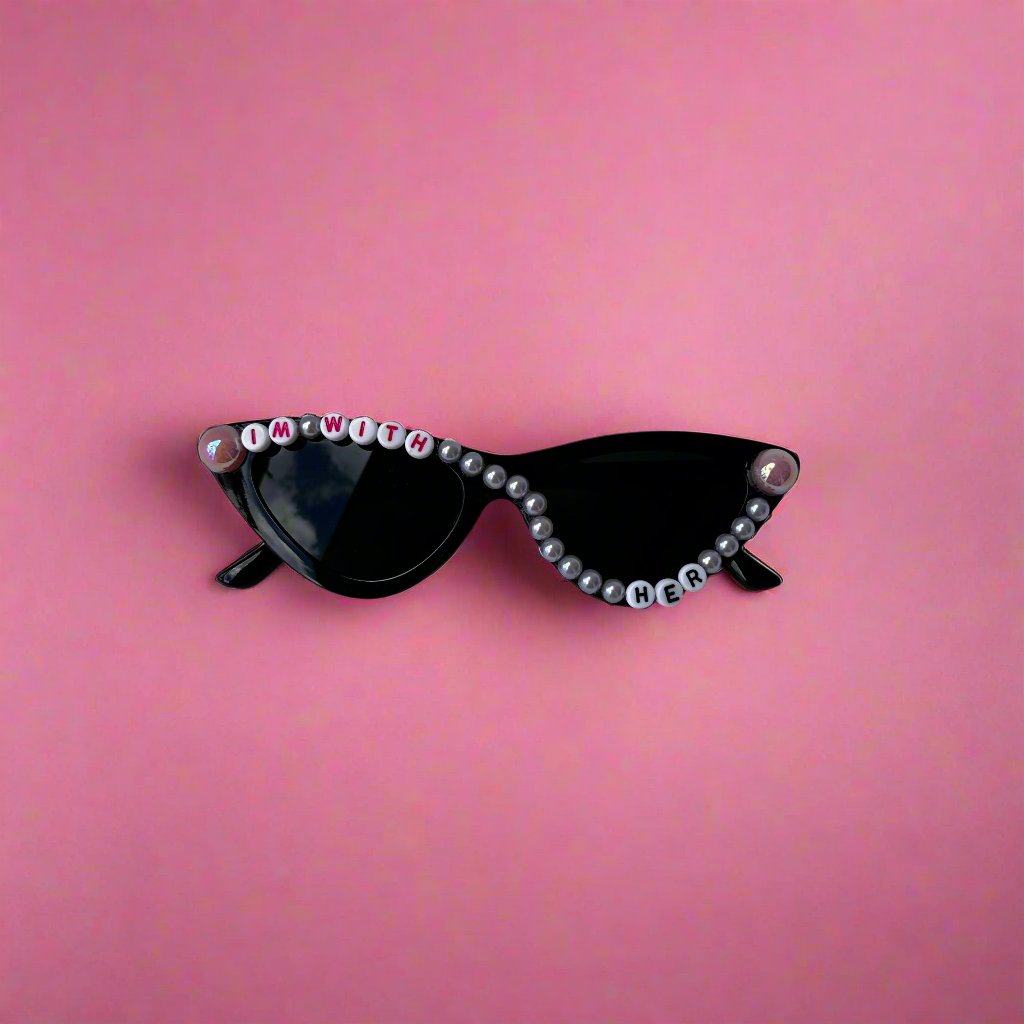 Adult Black I'm With Her Pink Pearl Sunglasses