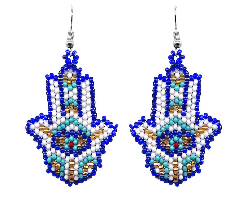 Seed Bead Hamsa Hand Shape Beaded Dangle Earrings - Las Ofrendas