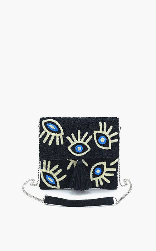 Black Midnight Whimsical Wonder Eye Clutch Bag