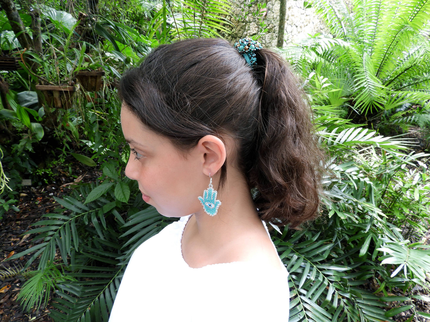 Seed Bead Hamsa Hand Shape Beaded Dangle Earrings - Las Ofrendas