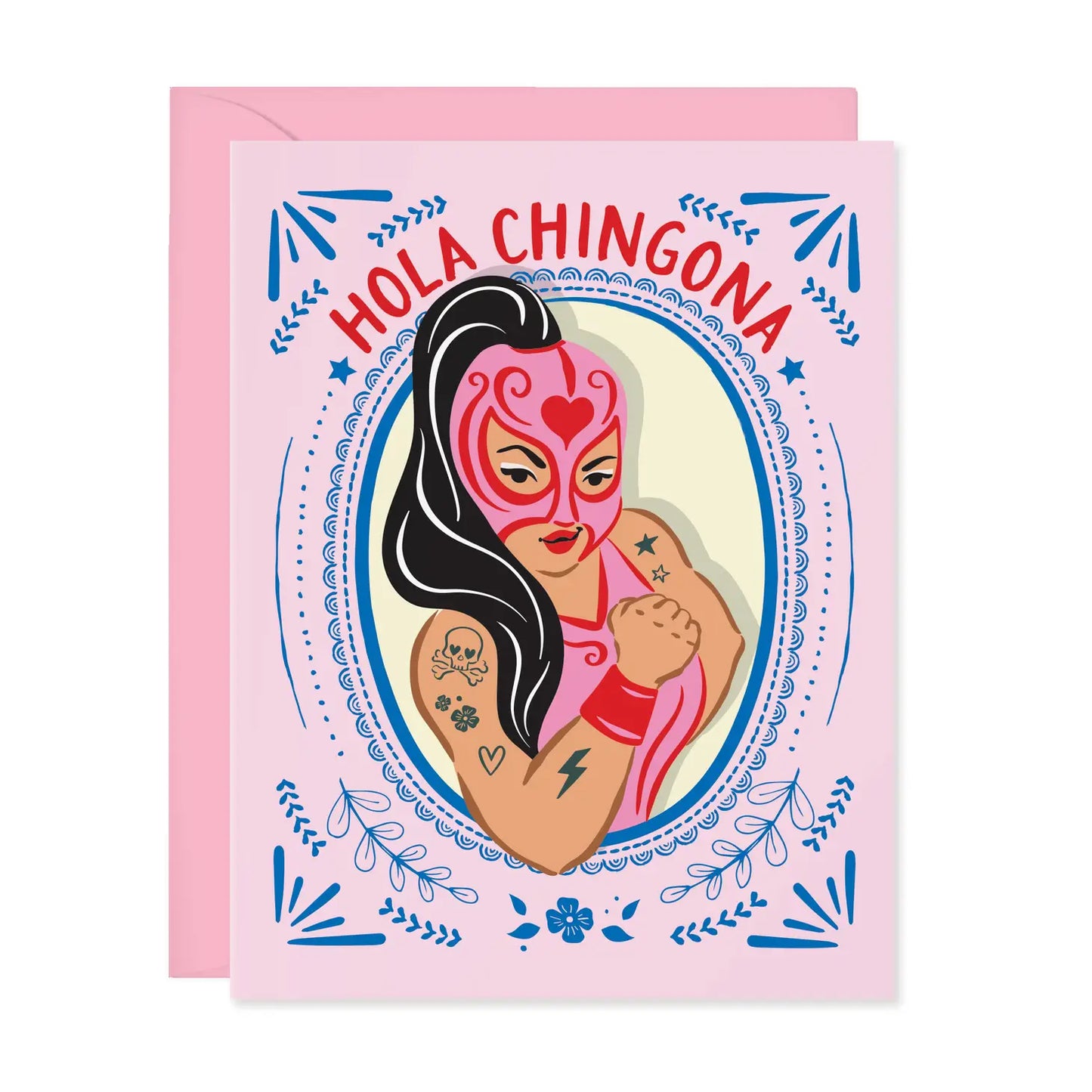 Hola Chingona, Lucha Libre Feminist Card in Spanish (A2) - Las Ofrendas