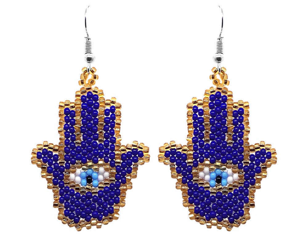 Seed Bead Hamsa Hand Shape Beaded Dangle Earrings - Las Ofrendas