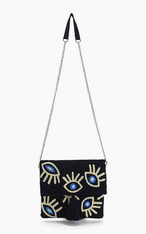 Black Midnight Whimsical Wonder Eye Clutch Bag