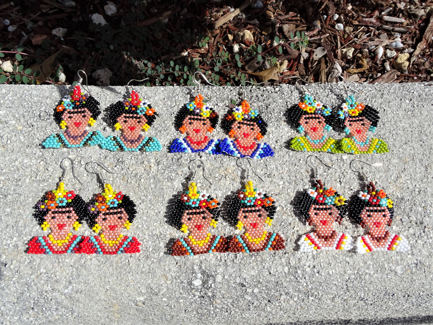 Large Seed Bead Frida Inspired Beaded Dangle Earrings - Las Ofrendas