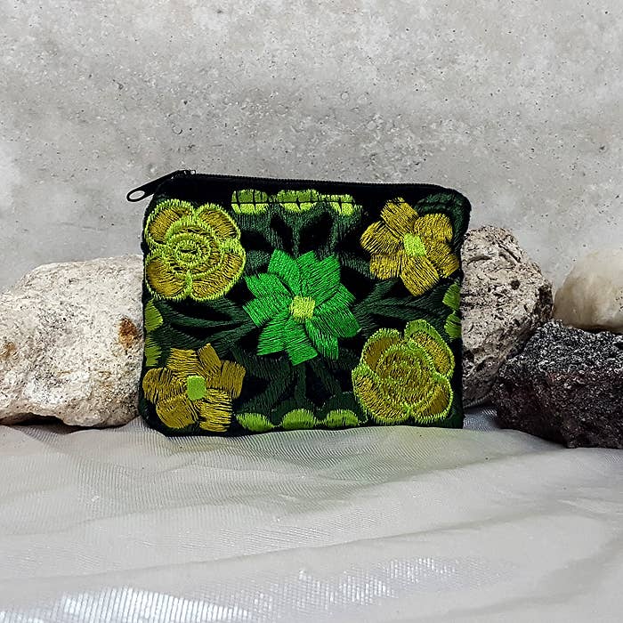 Embroidered Floral Velvet Coin Purse Pouch