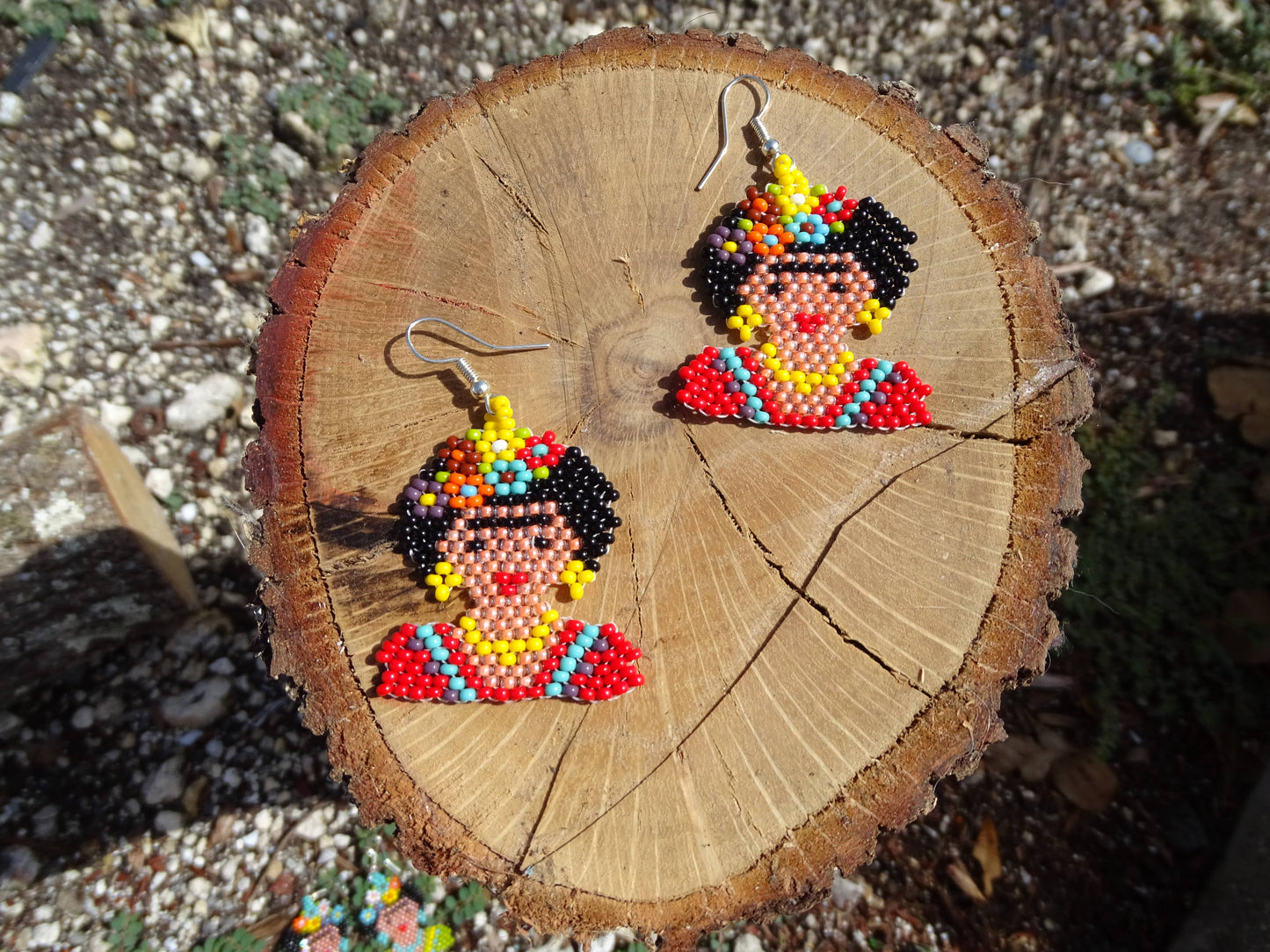 Large Seed Bead Frida Inspired Beaded Dangle Earrings - Las Ofrendas