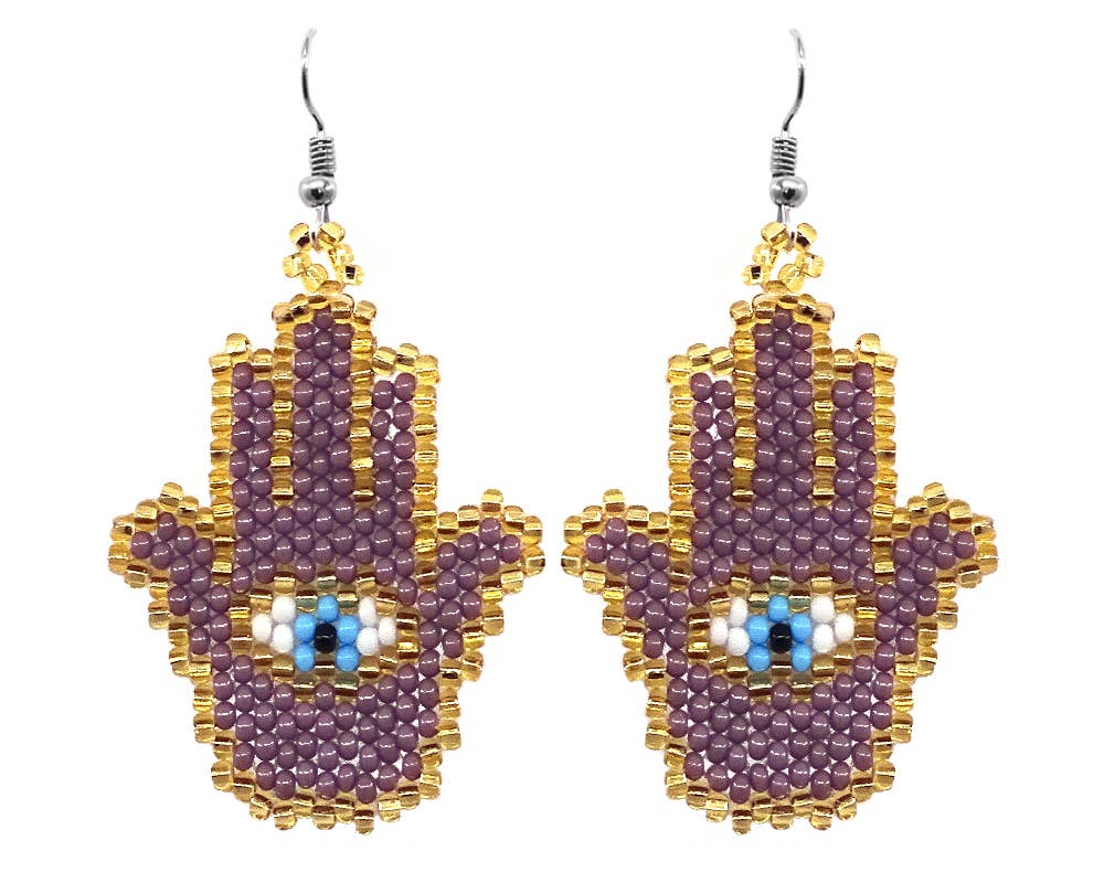 Seed Bead Hamsa Hand Shape Beaded Dangle Earrings - Las Ofrendas