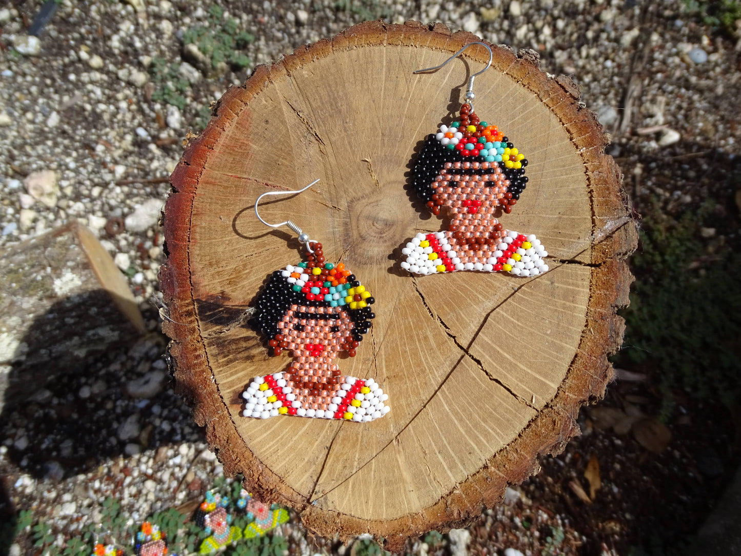 Large Seed Bead Frida Inspired Beaded Dangle Earrings - Las Ofrendas