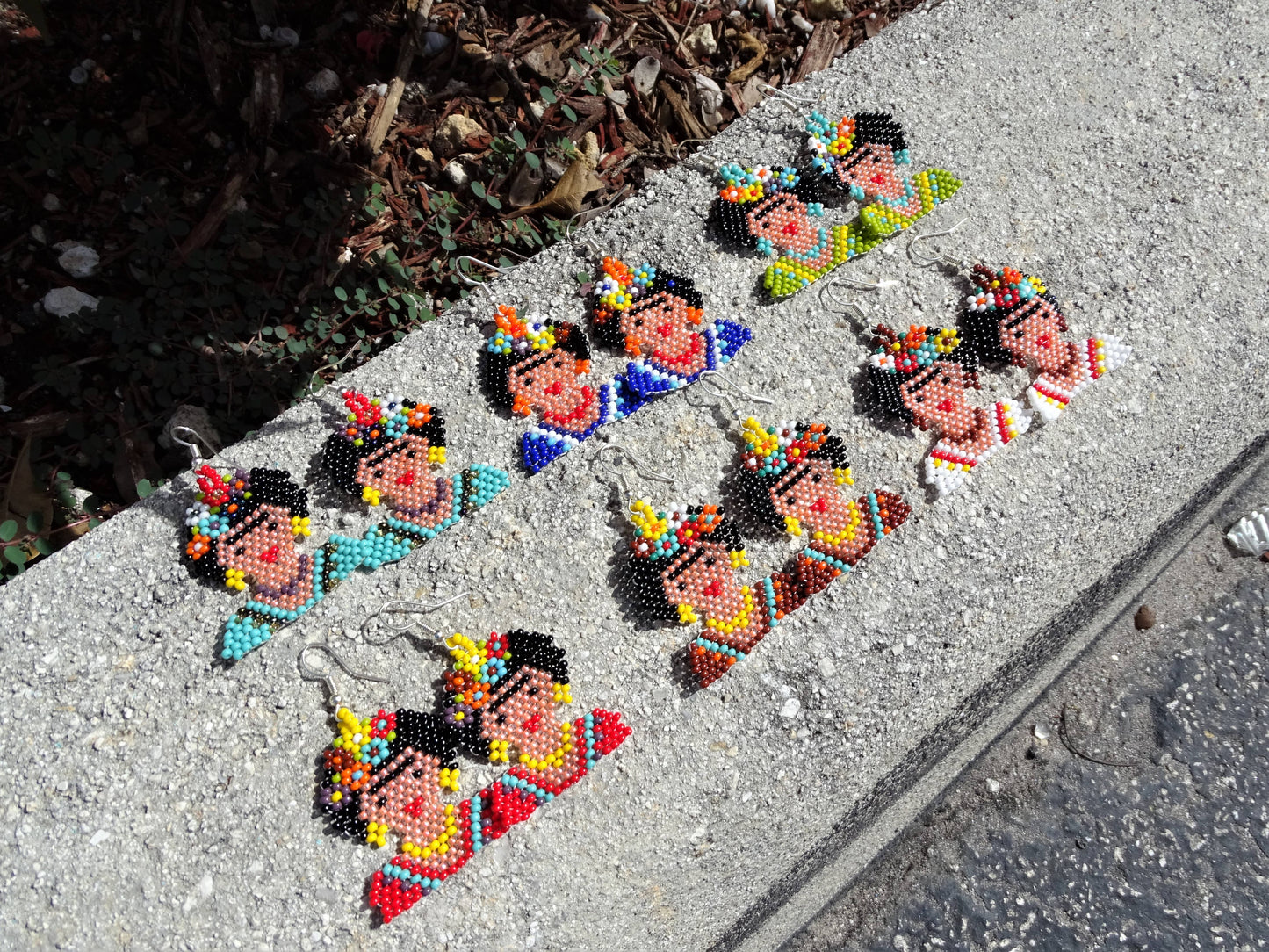 Large Seed Bead Frida Inspired Beaded Dangle Earrings - Las Ofrendas