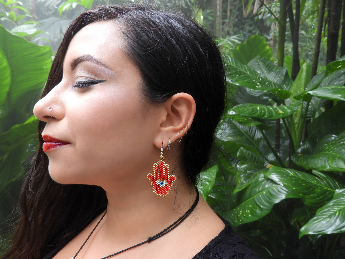 Seed Bead Hamsa Hand Shape Beaded Dangle Earrings - Las Ofrendas