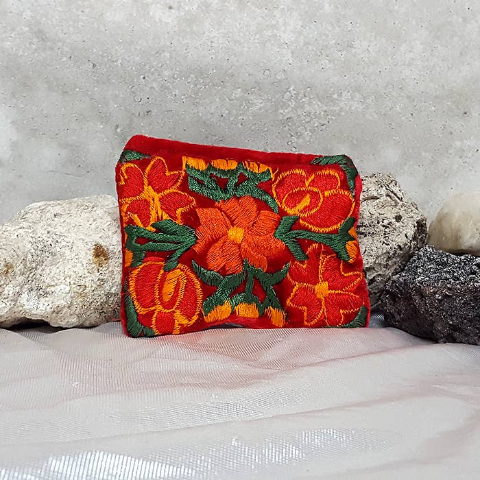Embroidered Floral Velvet Coin Purse Pouch