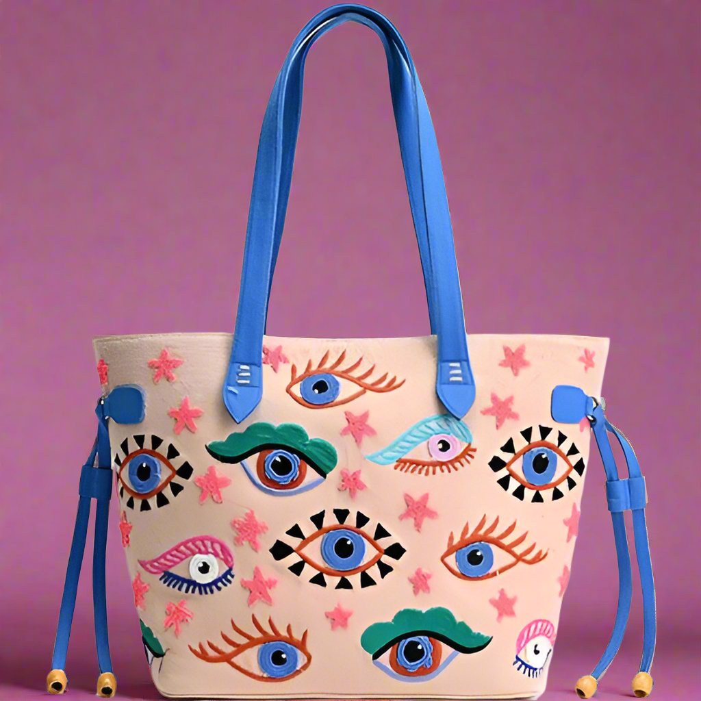 pink and blue extra large eye bag