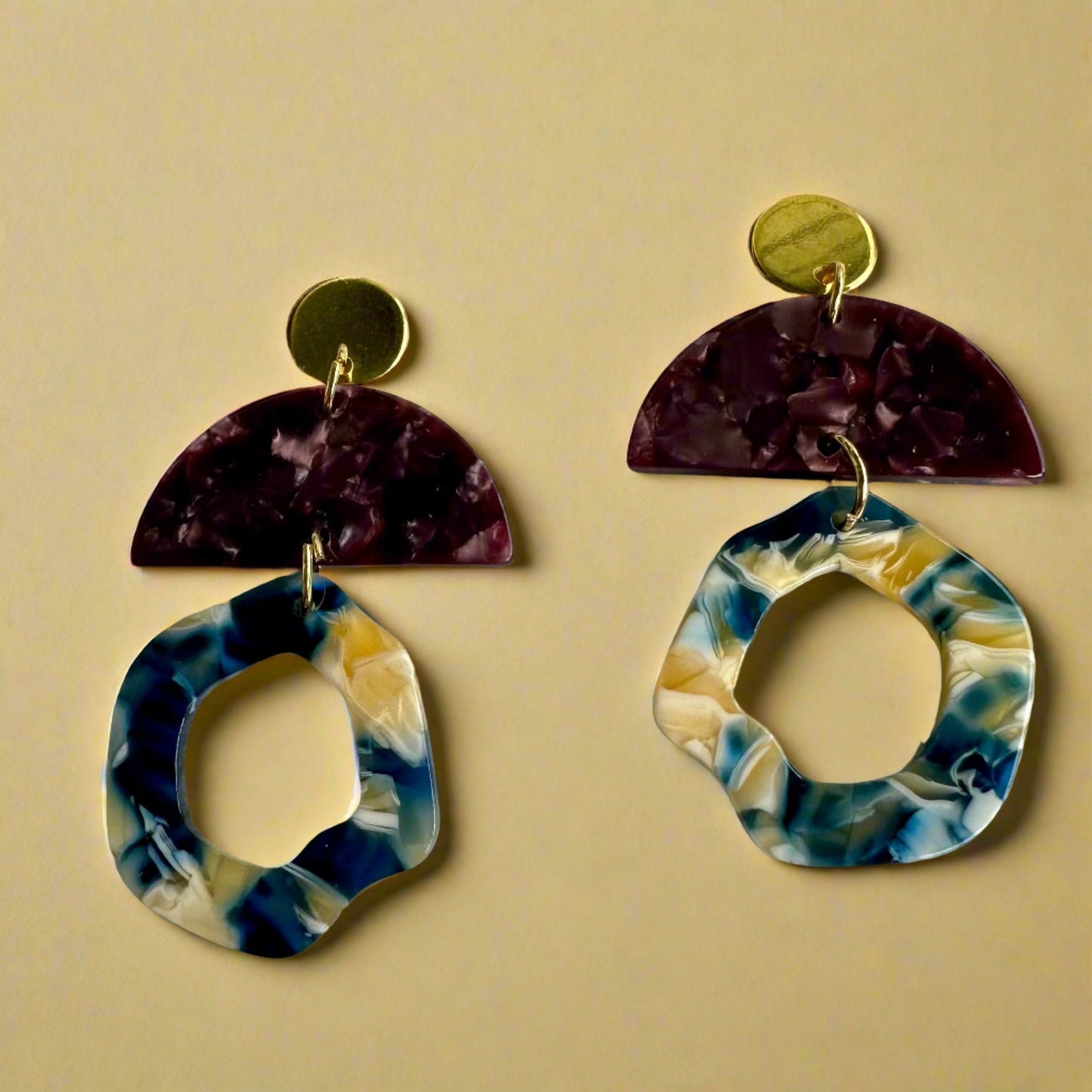 gold top post with purple dangle earring