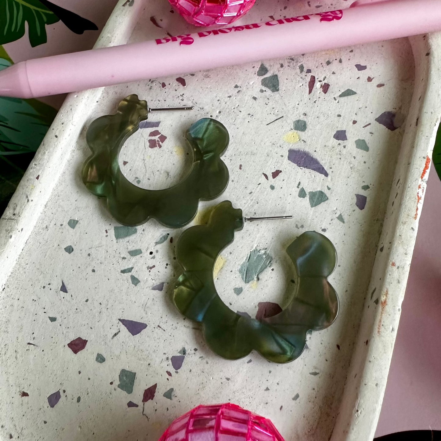 Jade Opalescent Flower Shaped Earrings