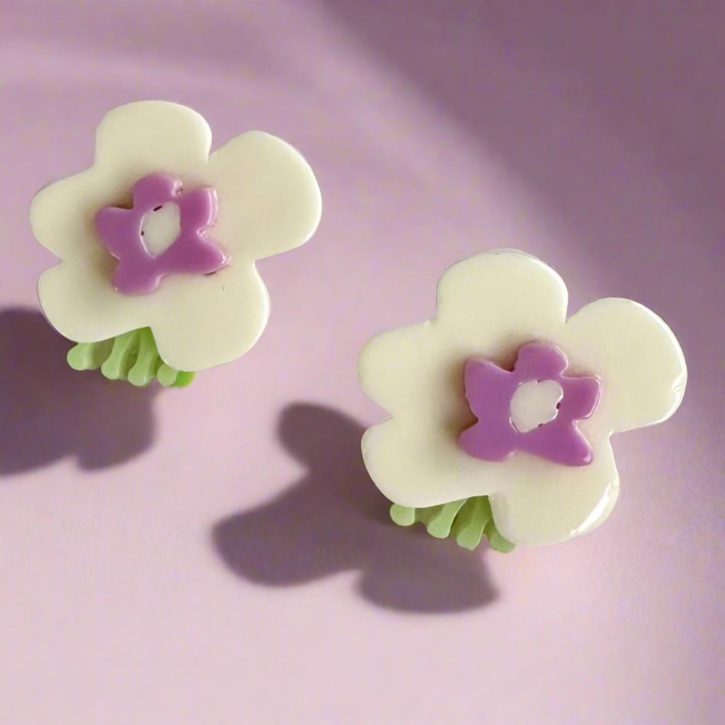 white lilac stud earrings