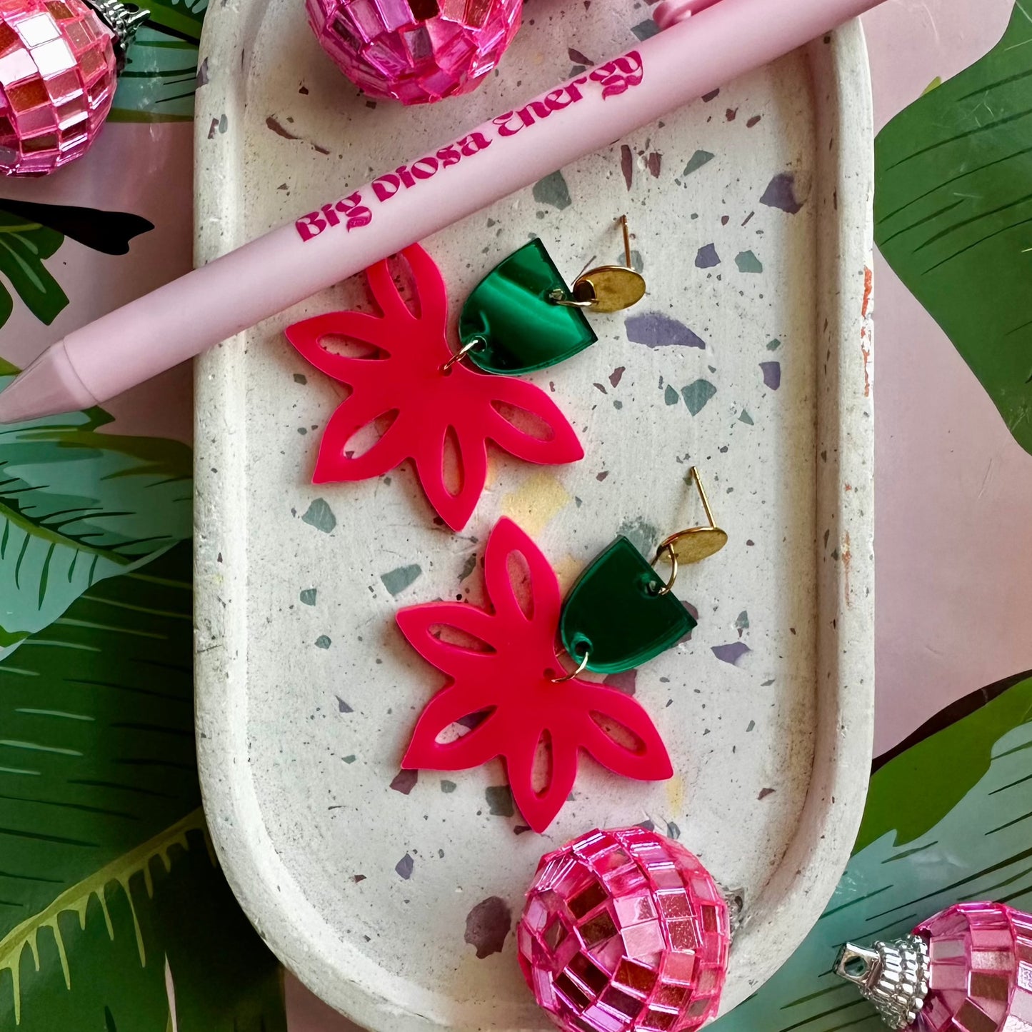 bright pink and green combination earrings