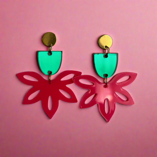 bright pink and green combination earrings
