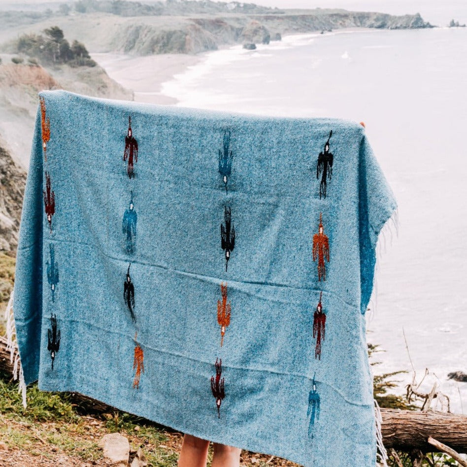 Agua blue Thunderbird blanket