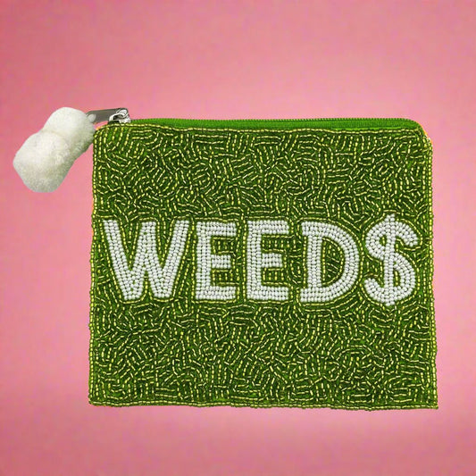 green & white beaded coin purse