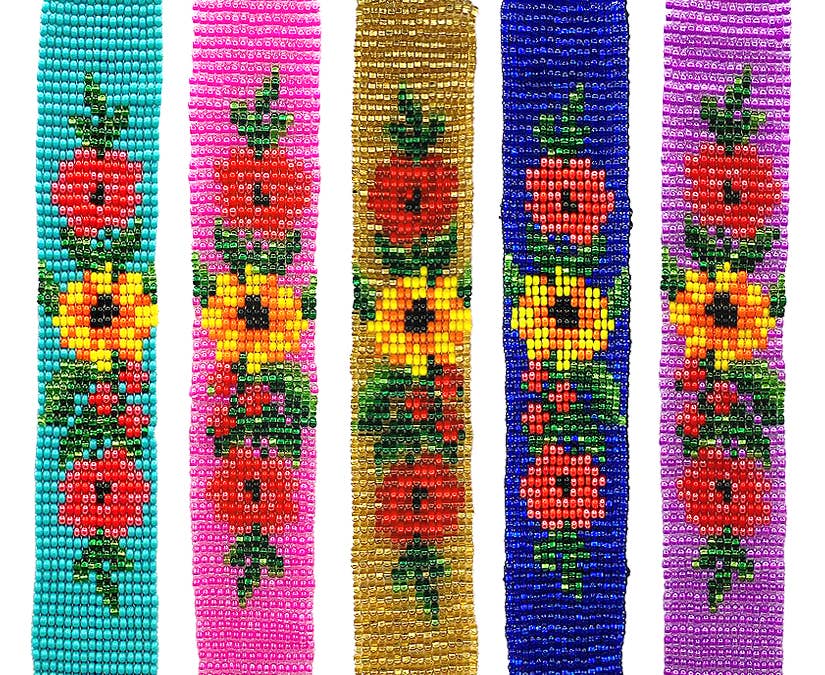 Guatemalan Flower Seed Bead Thick Strap Bracelet - Las Ofrendas