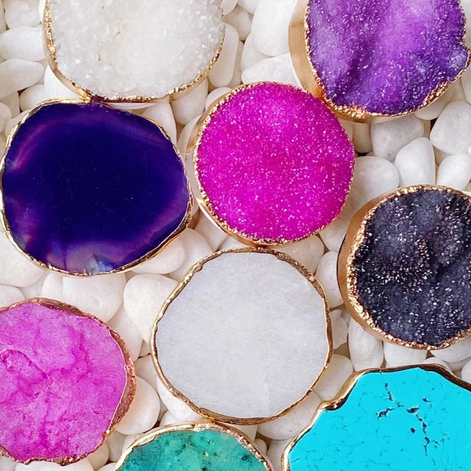 Golden Edge - WHITE DRUZY - Natural Stone Phone Grip