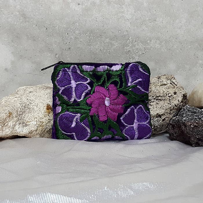 Embroidered Floral Velvet Coin Purse Pouch