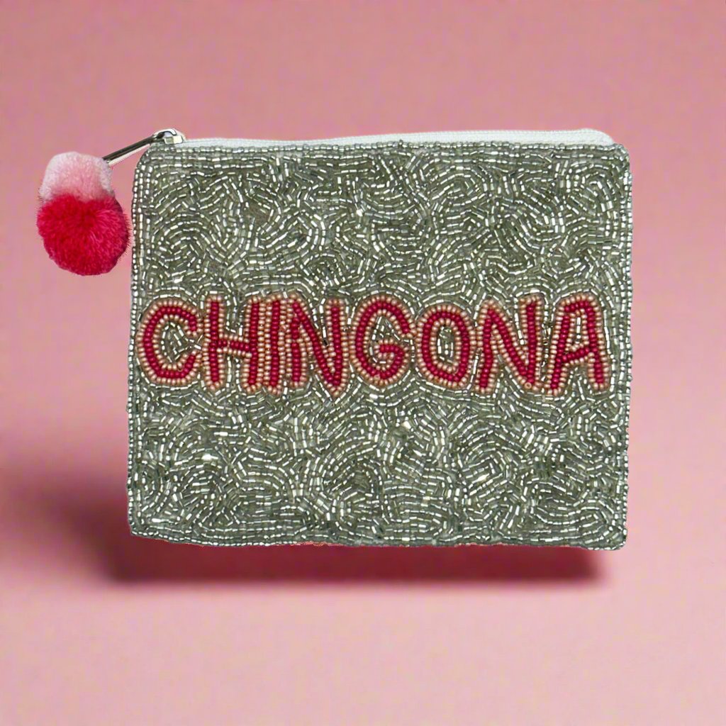silver beads chingona beaded coin purse