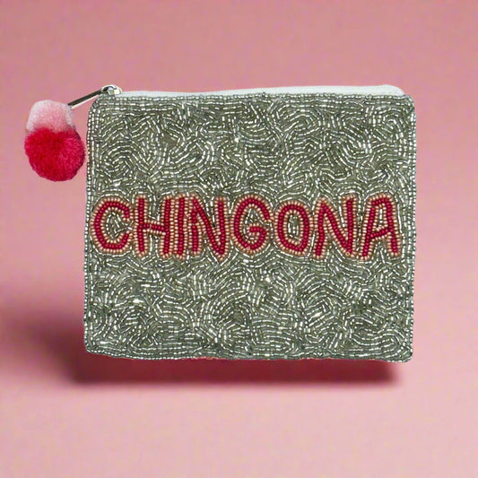 silver beads chingona beaded coin purse