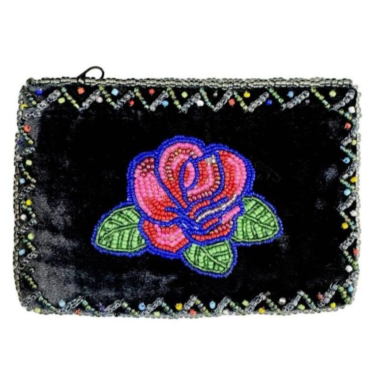 Rose Pattern Rectangle Velvet Coin Purse