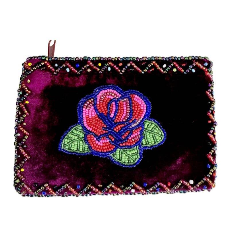 Rose Pattern Rectangle Velvet Coin Purse