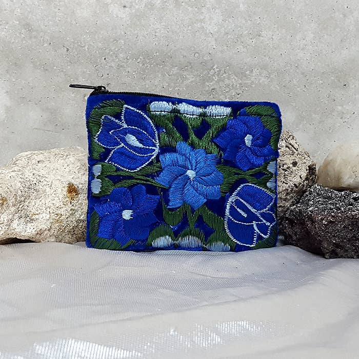 Embroidered Floral Velvet Coin Purse Pouch