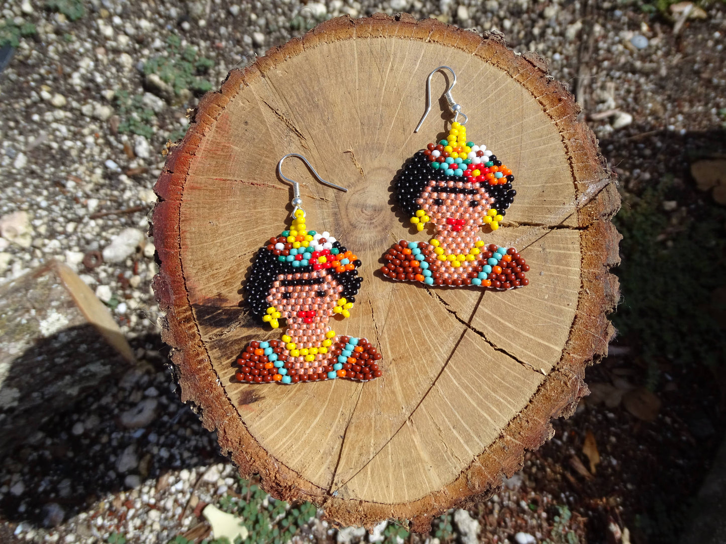 Large Seed Bead Frida Inspired Beaded Dangle Earrings - Las Ofrendas
