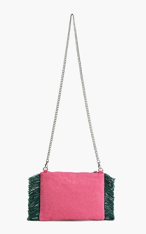 Pink Butterfly and Parrot Beaded Clutch Bag
