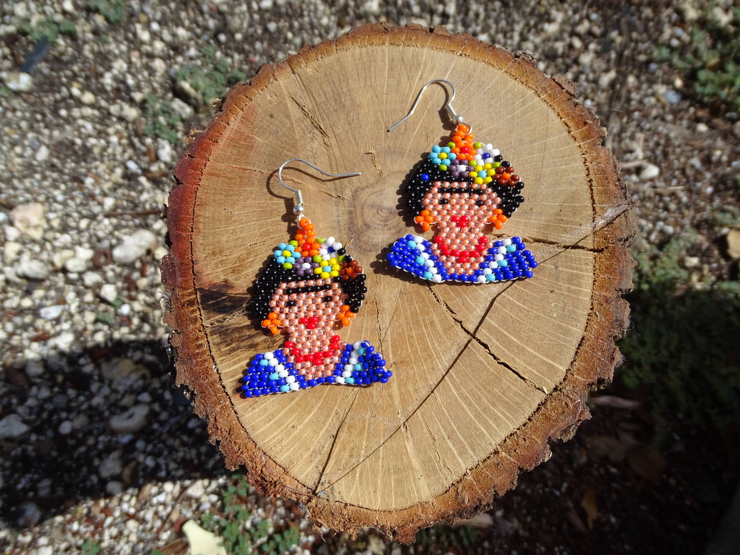 Large Seed Bead Frida Inspired Beaded Dangle Earrings - Las Ofrendas
