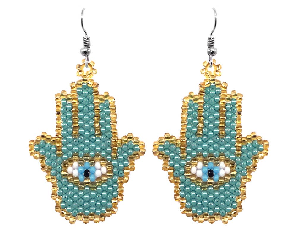 Seed Bead Hamsa Hand Shape Beaded Dangle Earrings - Las Ofrendas