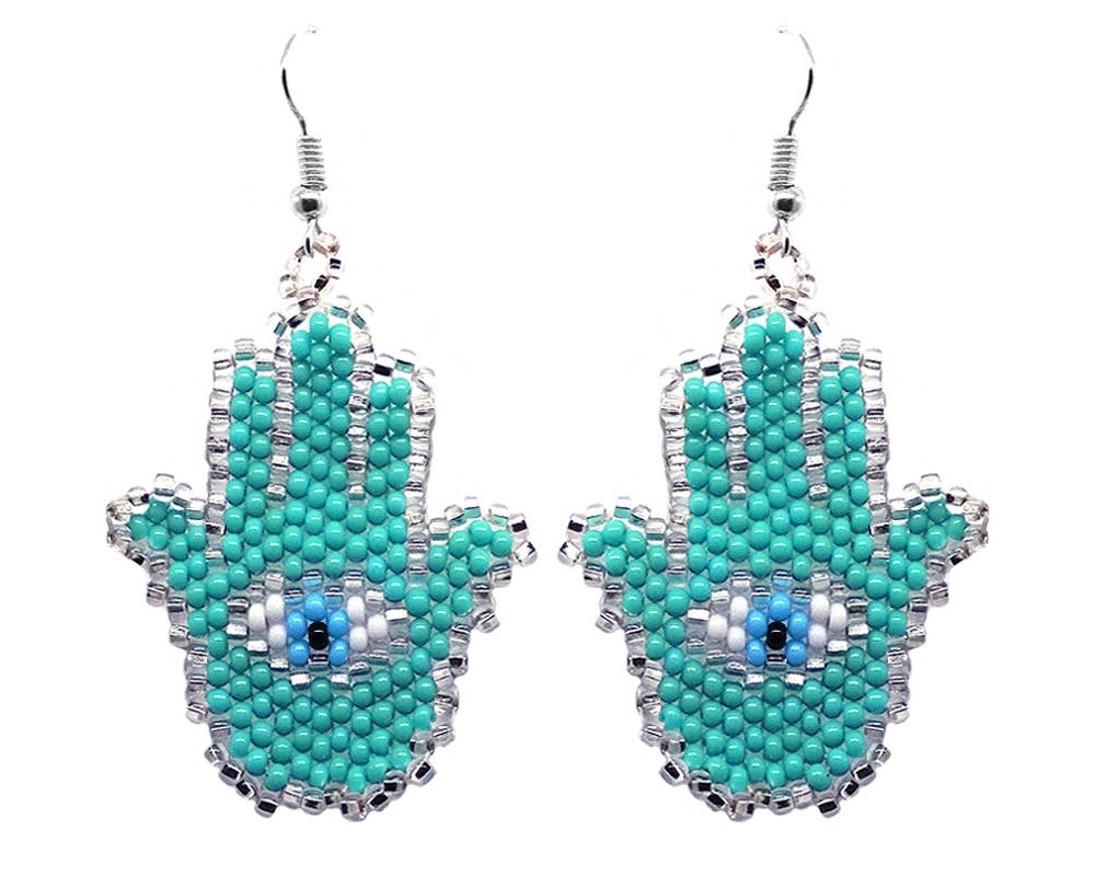 Seed Bead Hamsa Hand Shape Beaded Dangle Earrings - Las Ofrendas