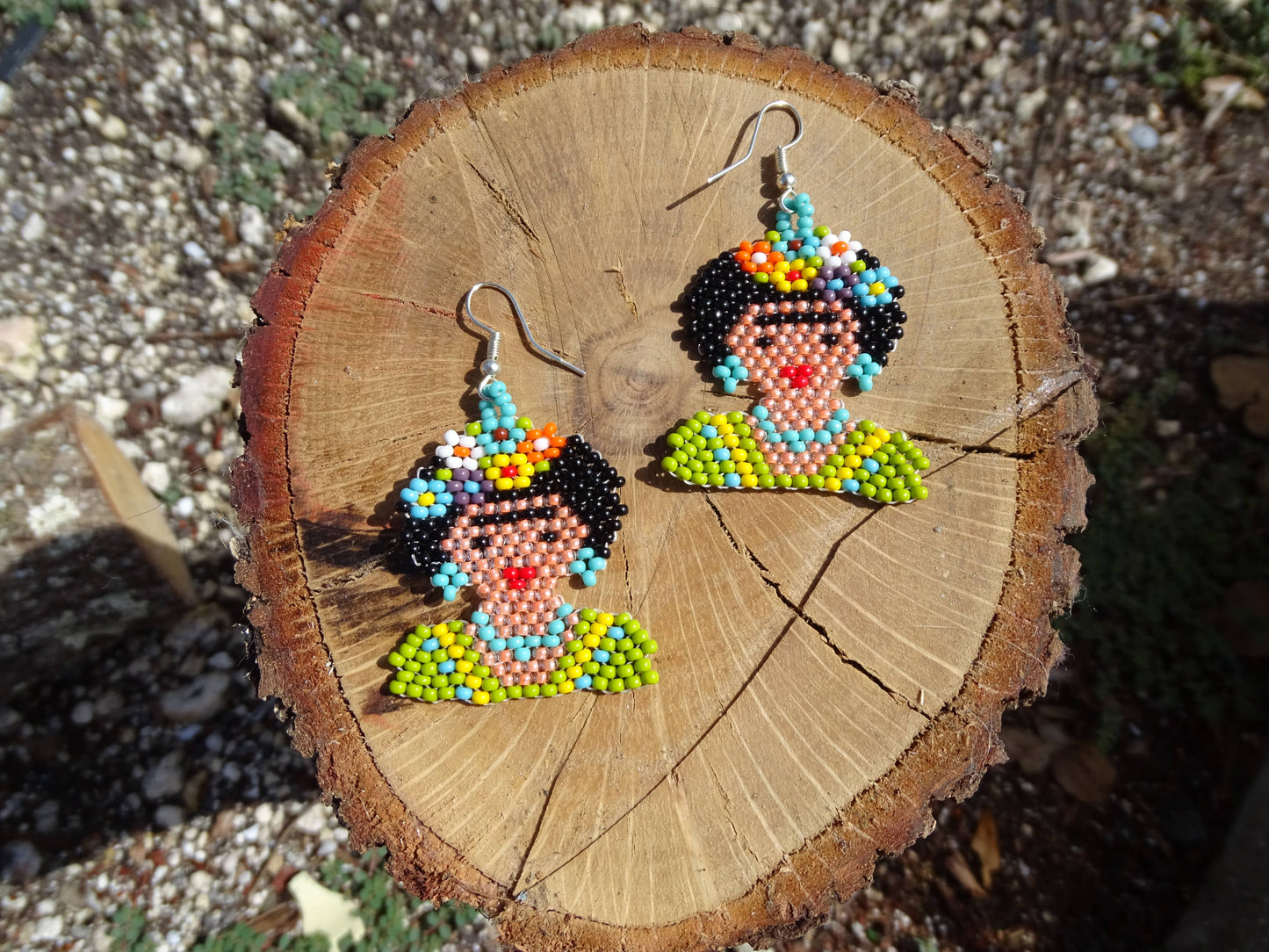 Large Seed Bead Frida Inspired Beaded Dangle Earrings - Las Ofrendas