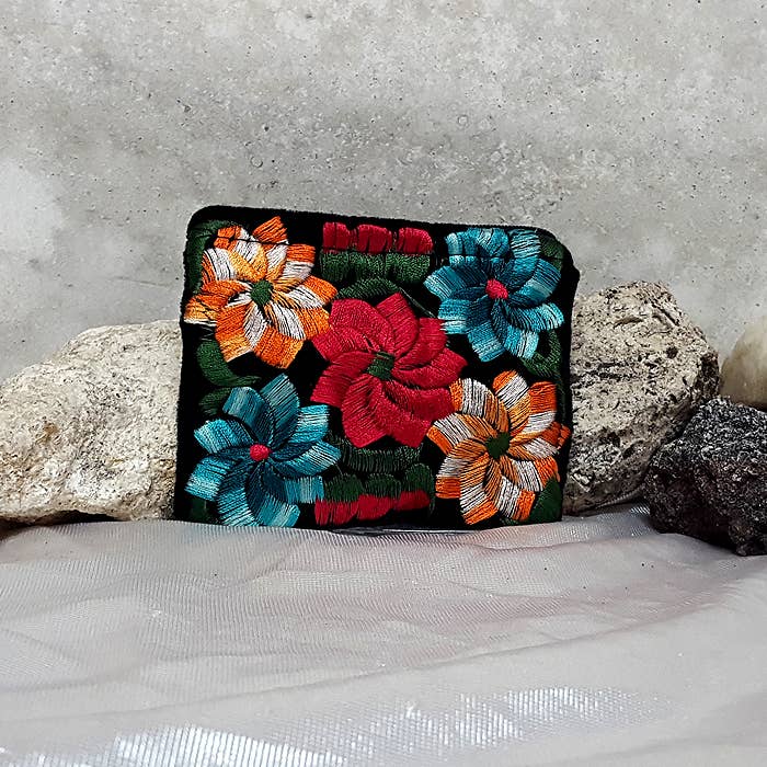 Embroidered Floral Velvet Coin Purse Pouch