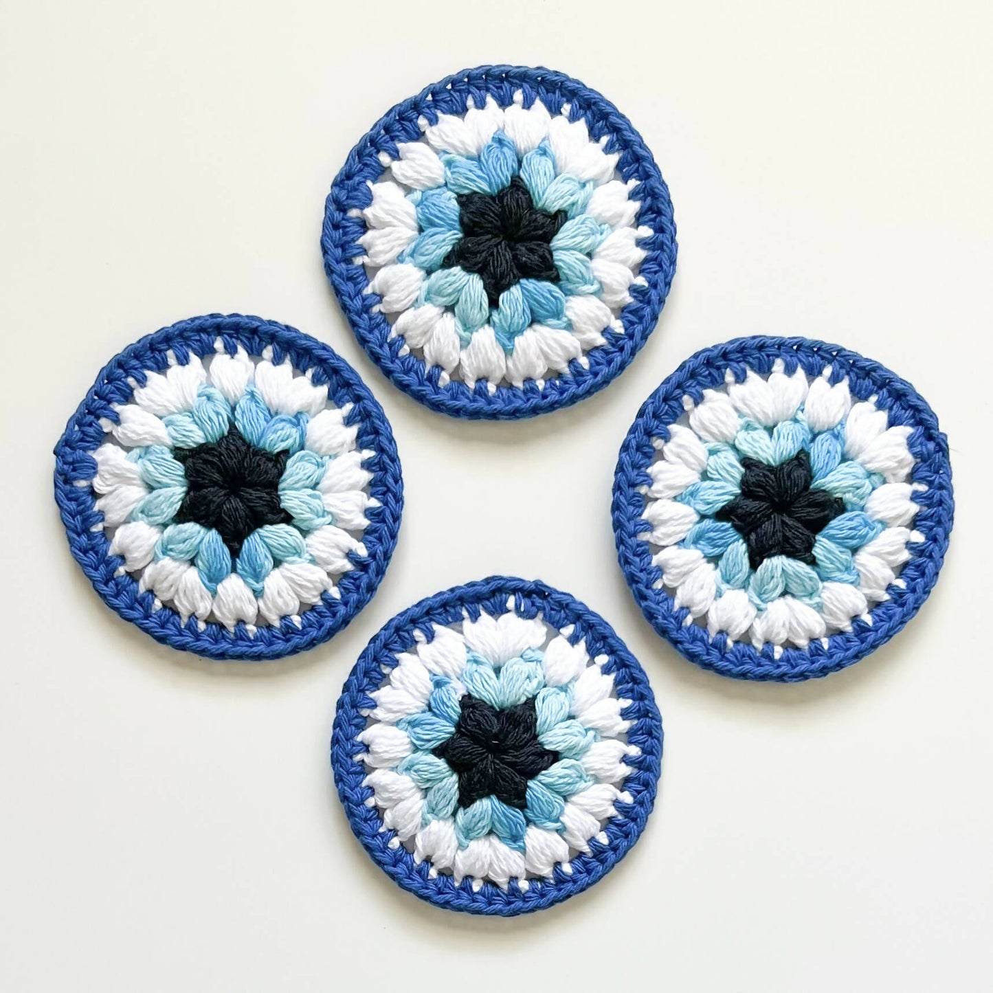 Granny Puff Coaster Set - Evil Eye