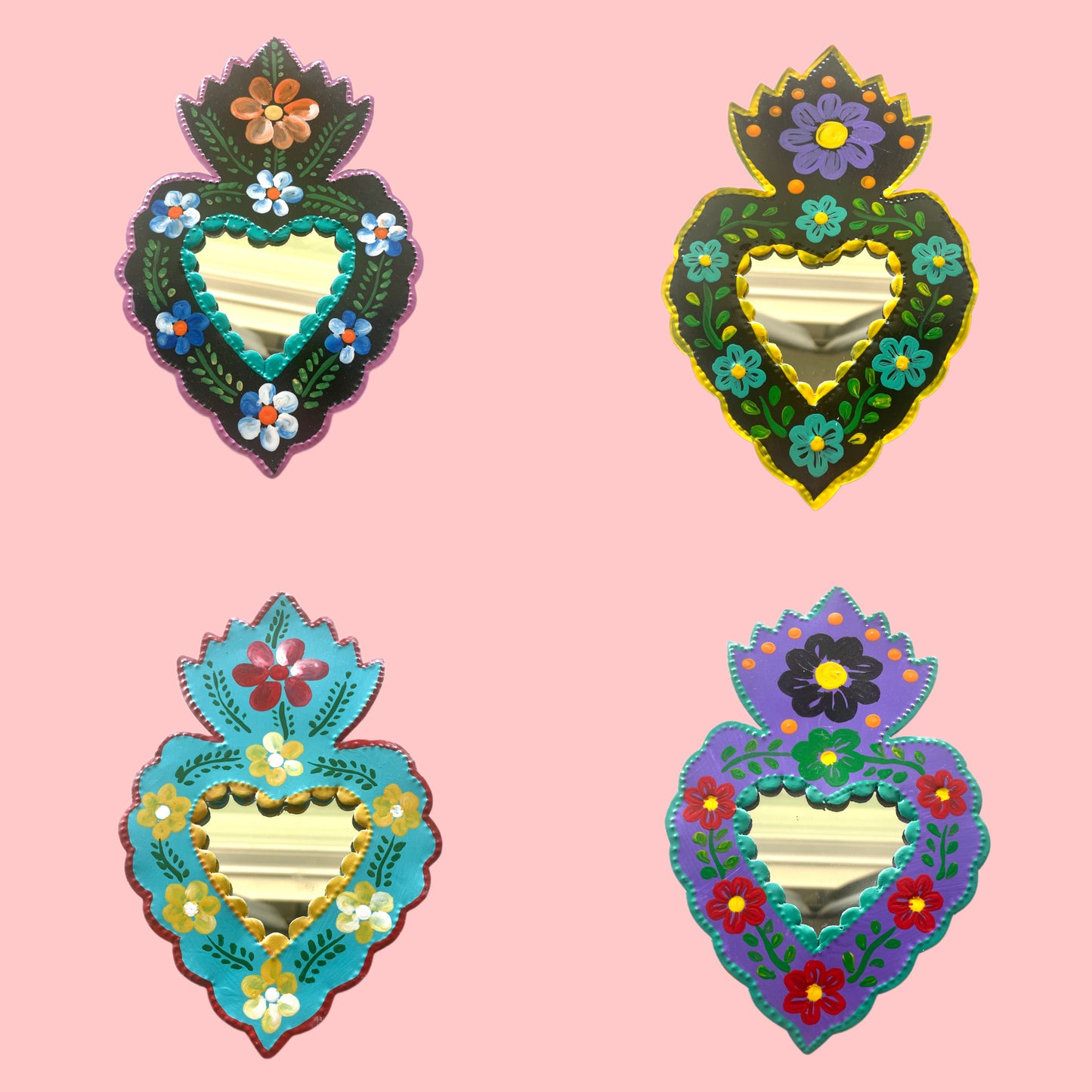 7" Heart Tin Mirror (Multiple Colors Available!) - Las Ofrendas