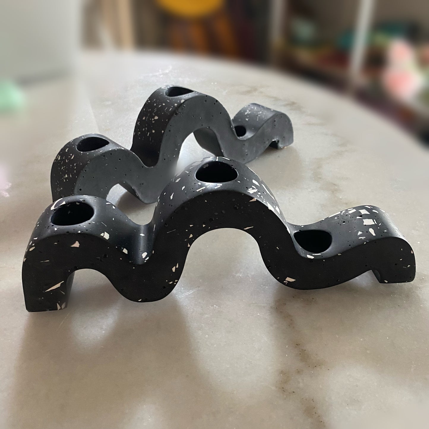 Black & White Terrazzo Candle Stick Holder | Centrepiece | - Las Ofrendas