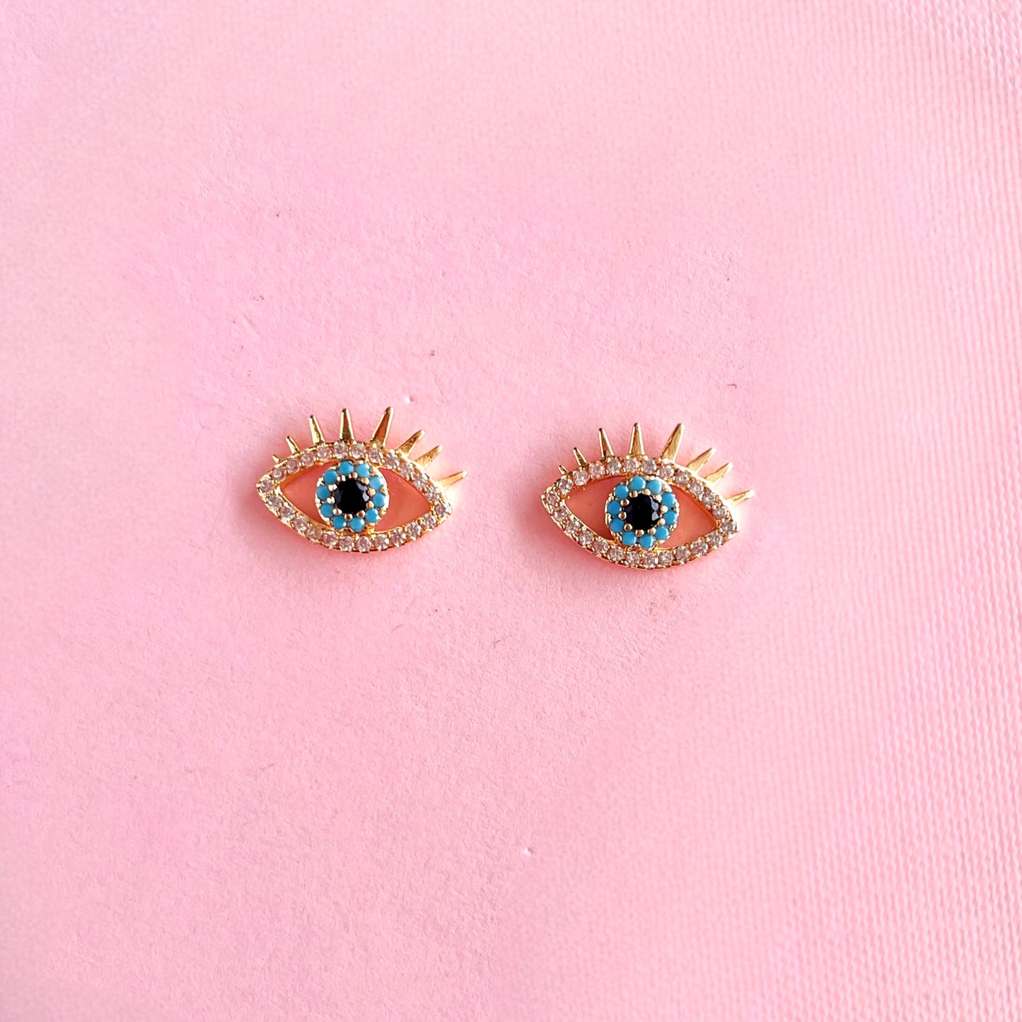 Gold Silver and Blue Eye Studs Earrings