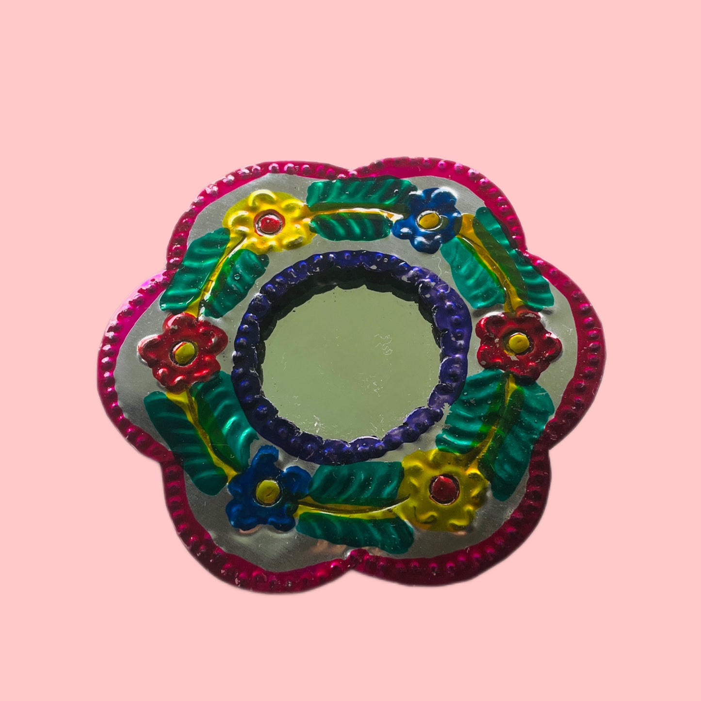 3” Red Flower Tin Mirror - Las Ofrendas