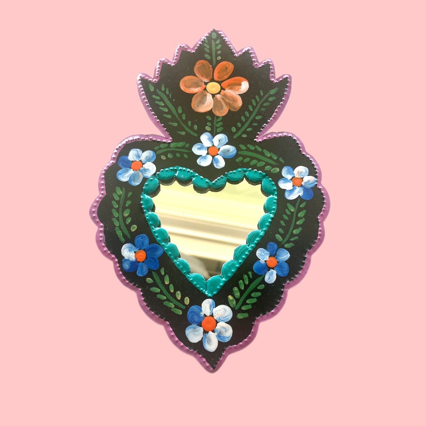 7" Heart Tin Mirror (Multiple Colors Available!) - Las Ofrendas