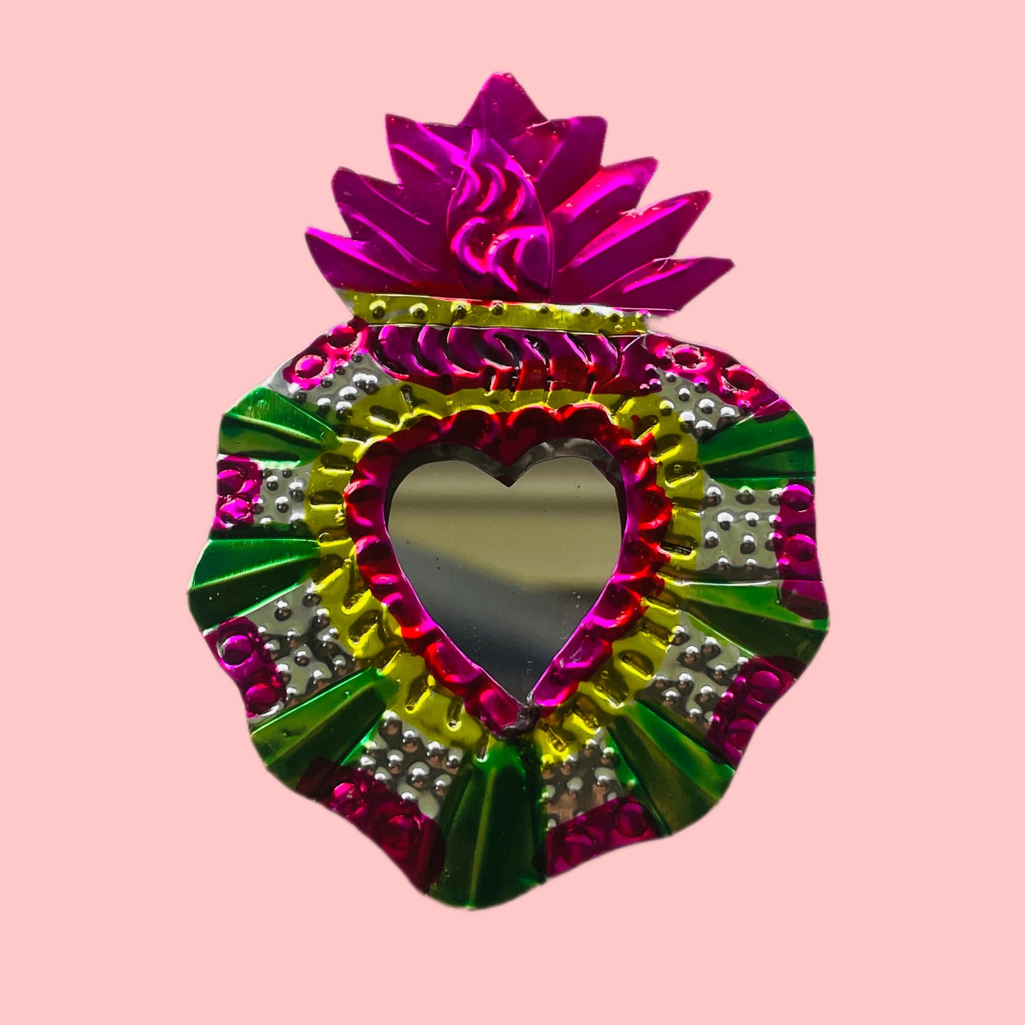 2" Pink and Red Heart Tin Mirror